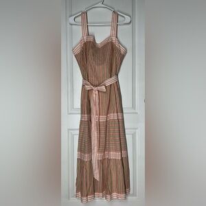Talbots Dress NWT $129 Sz 10 Striped Maxi Tiered Cottagecore Boho Belted Flowy